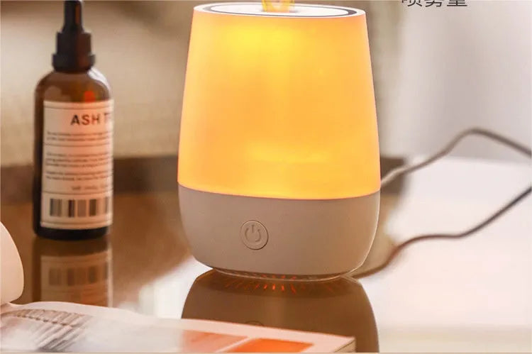White USB aroma diffuser with simulated flame effect and Type-C cable