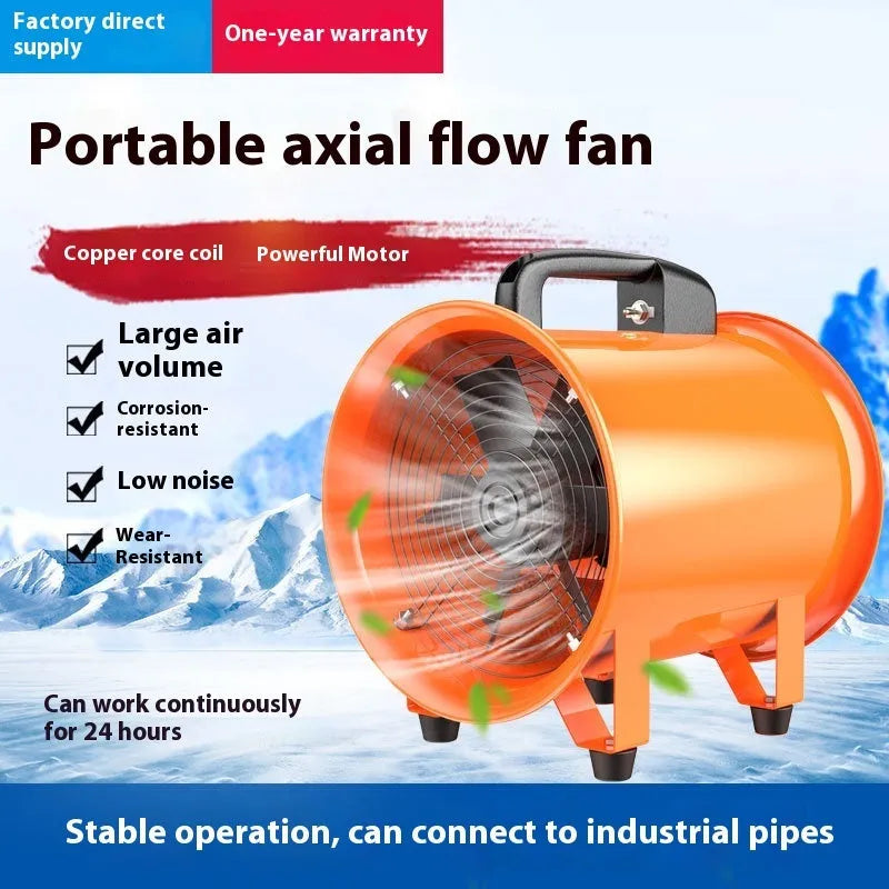 8-inch industrial axial flow fan with titanium steel blades and 5-metre air duct for ventilation