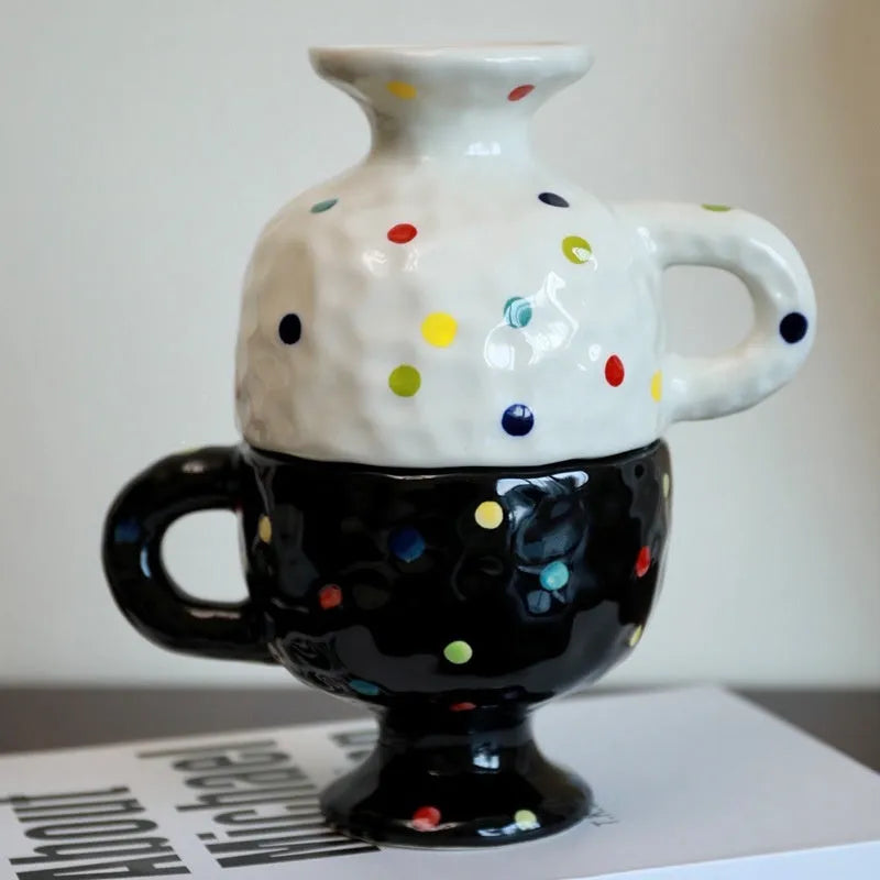 Irregular hand-pinched ceramic mug in solid colour with modern simple design, 14.5cm height