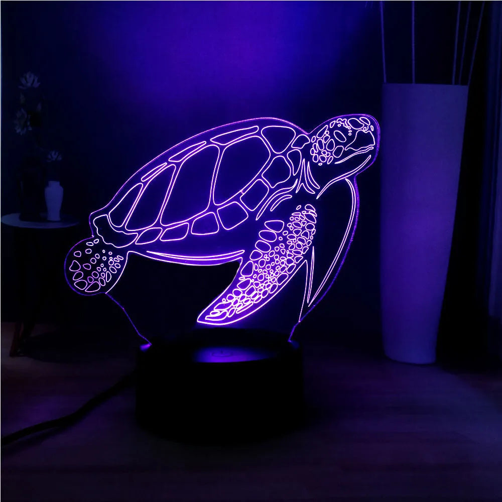 3D acrylic turtle-shaped LED night light with colour changing remote control
