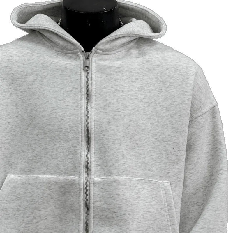 Men's schoolbag design hoodie jacket in light grey or black colours with Asian sizing options