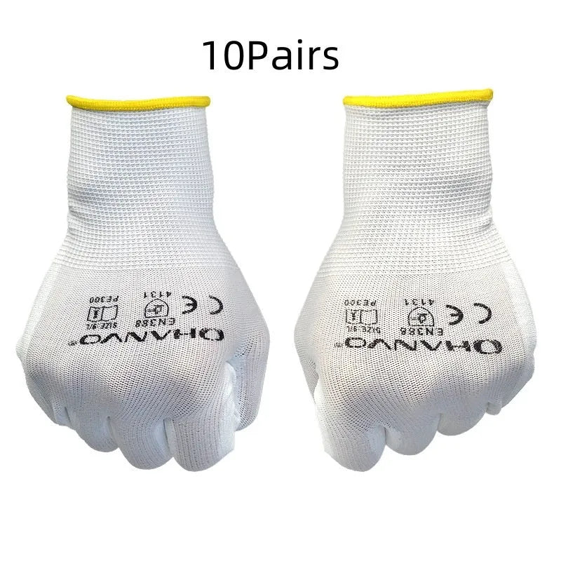 White PU coated labour gloves showing flexible design with extended 24cm length