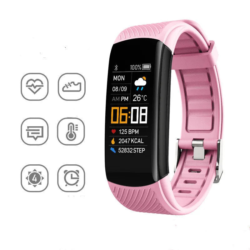Adult TPU sports pedometer bracelet with coloured strap and 0.96-inch screen.