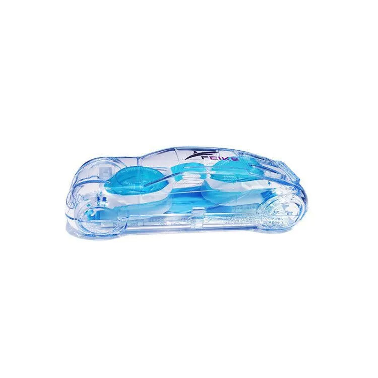 Children's anti-fog swimming goggles with PC lens, blue colour, on white background