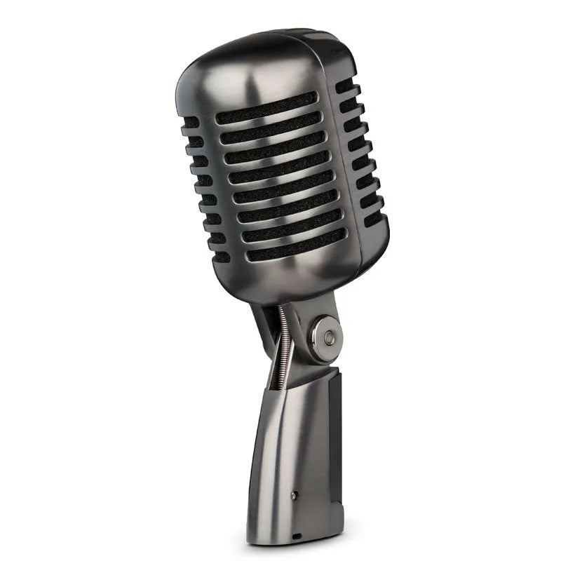 Retro-style condenser microphone with cardioid pickup pattern for K Song and recording, shown with included cable.