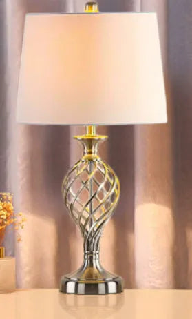 European-style alloy touch control bedside table lamp with USB charging port.