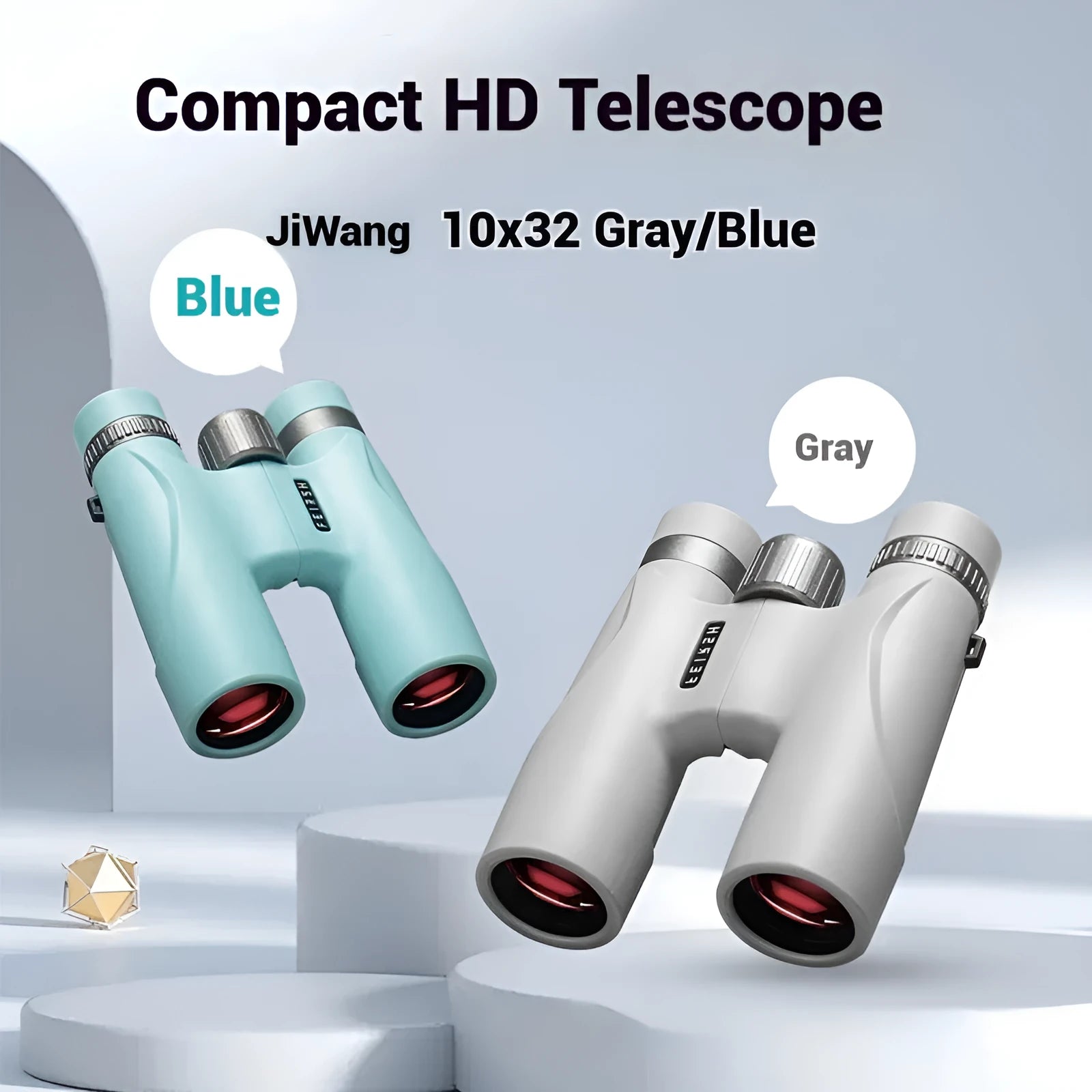 10x32 binoculars with wine red film coating in grey colour option showing compact design