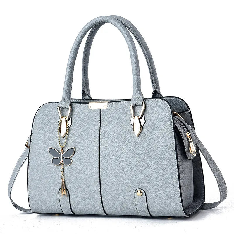 Large capacity lychee pattern women's handbag in PU – horizontal square shape with double straps