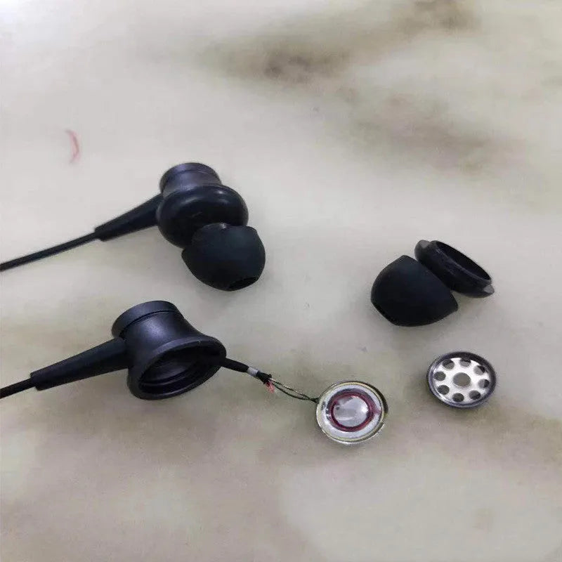 Piston wired in-ear headphones with 3.5mm plug in black, blue, and red colour options