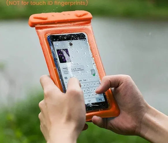 Double airbag mobile phone waterproof bag with rope lanyard in orange colour