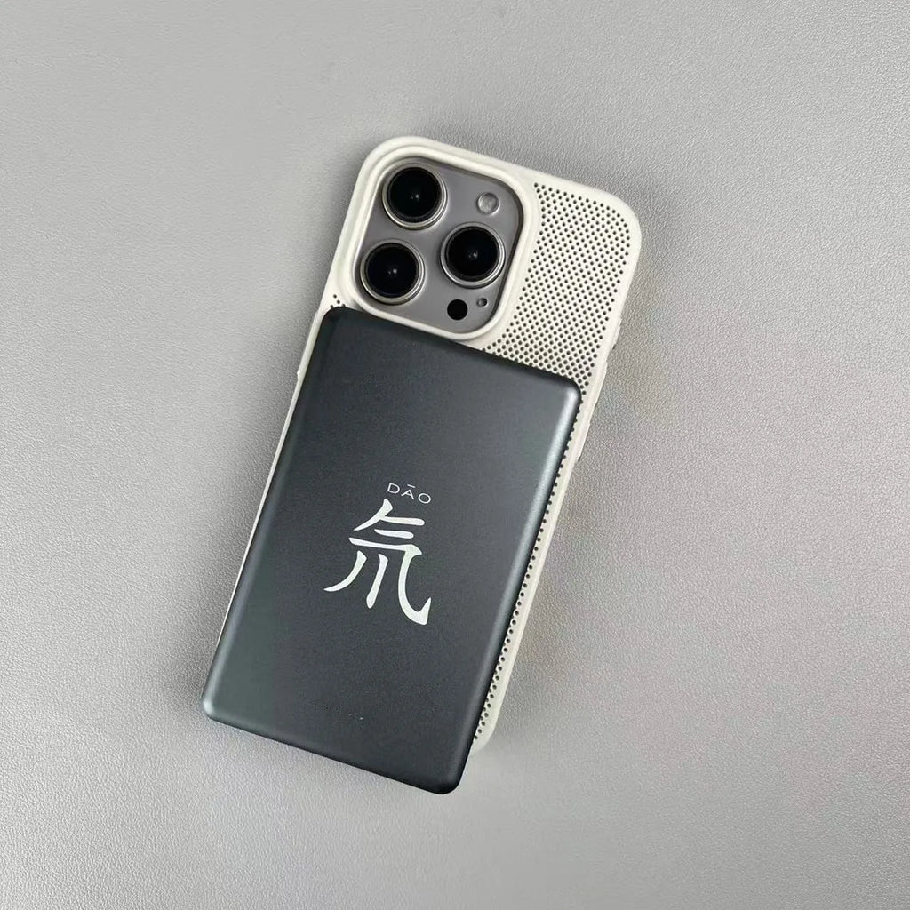 Frosted magnetic iPhone case in blue showing heat dissipation design and shockproof construction