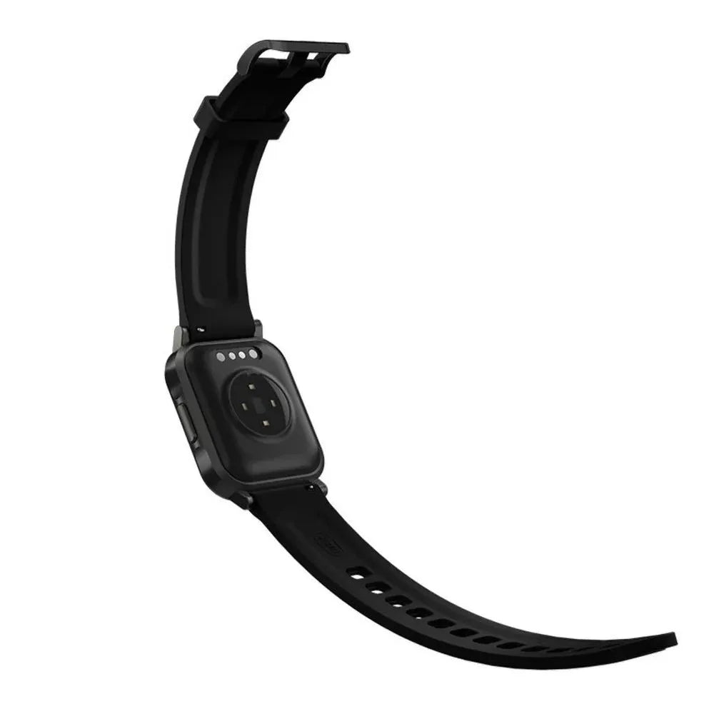 Black waterproof smart fitness bracelet with 1.4-inch touchscreen on a silicone wrist strap
