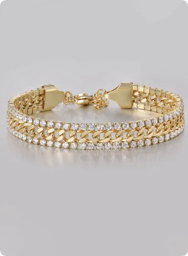 Gold titanium steel tennis bracelet with artificial gemstones showing hip hop European American style