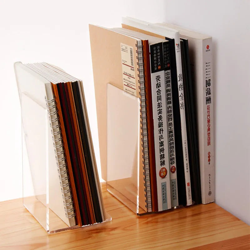 Transparent acrylic bookshelf displaying books with smooth polished edges