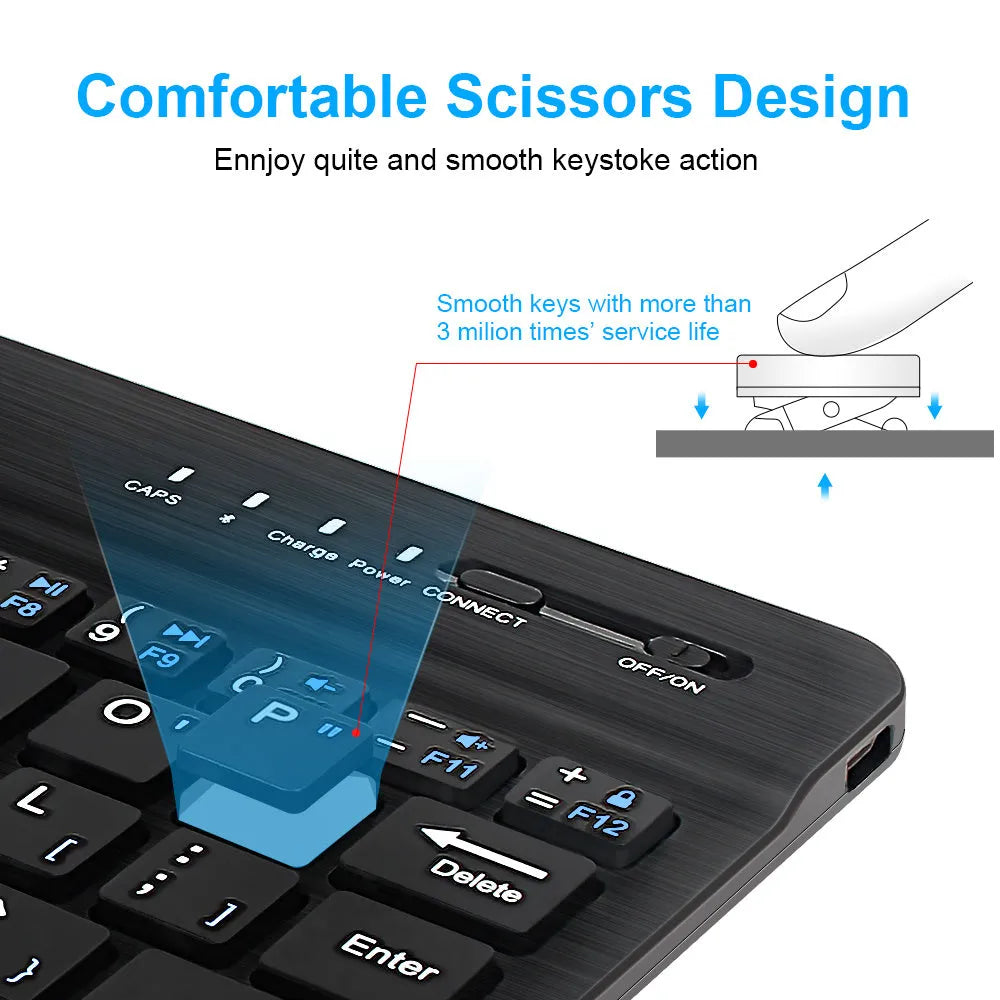Mini black or white Bluetooth wireless keyboard for tablets with long battery life