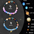 Two natural stone beaded bracelets showing all twelve zodiac signs on a set.