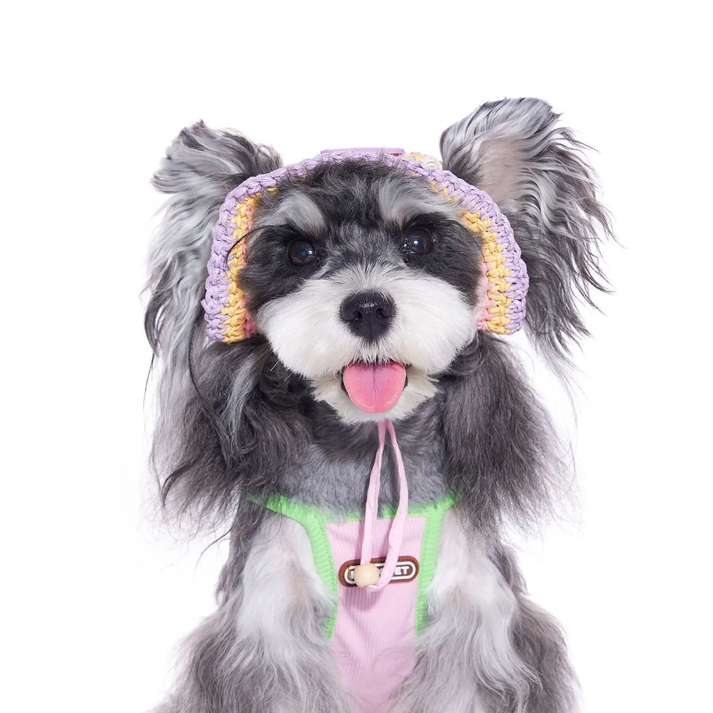 Dog woven sun hat in 100% paper casual style for small breeds summer use