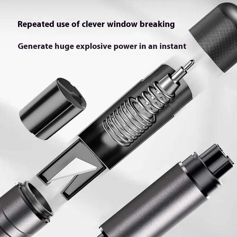 Gun grey aluminium alloy car safety hammer with glass breaking tip and seatbelt cutter