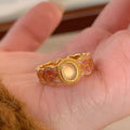 Pink crystal enamel geometric open ring for women with gold plated finish
