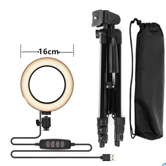 Silver adjustable live streaming phone stand extended to full height with gooseneck arm holding a smartphone.