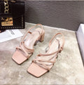 Women's thick heel sandals with super high heels in white, pink, and apricot colour options