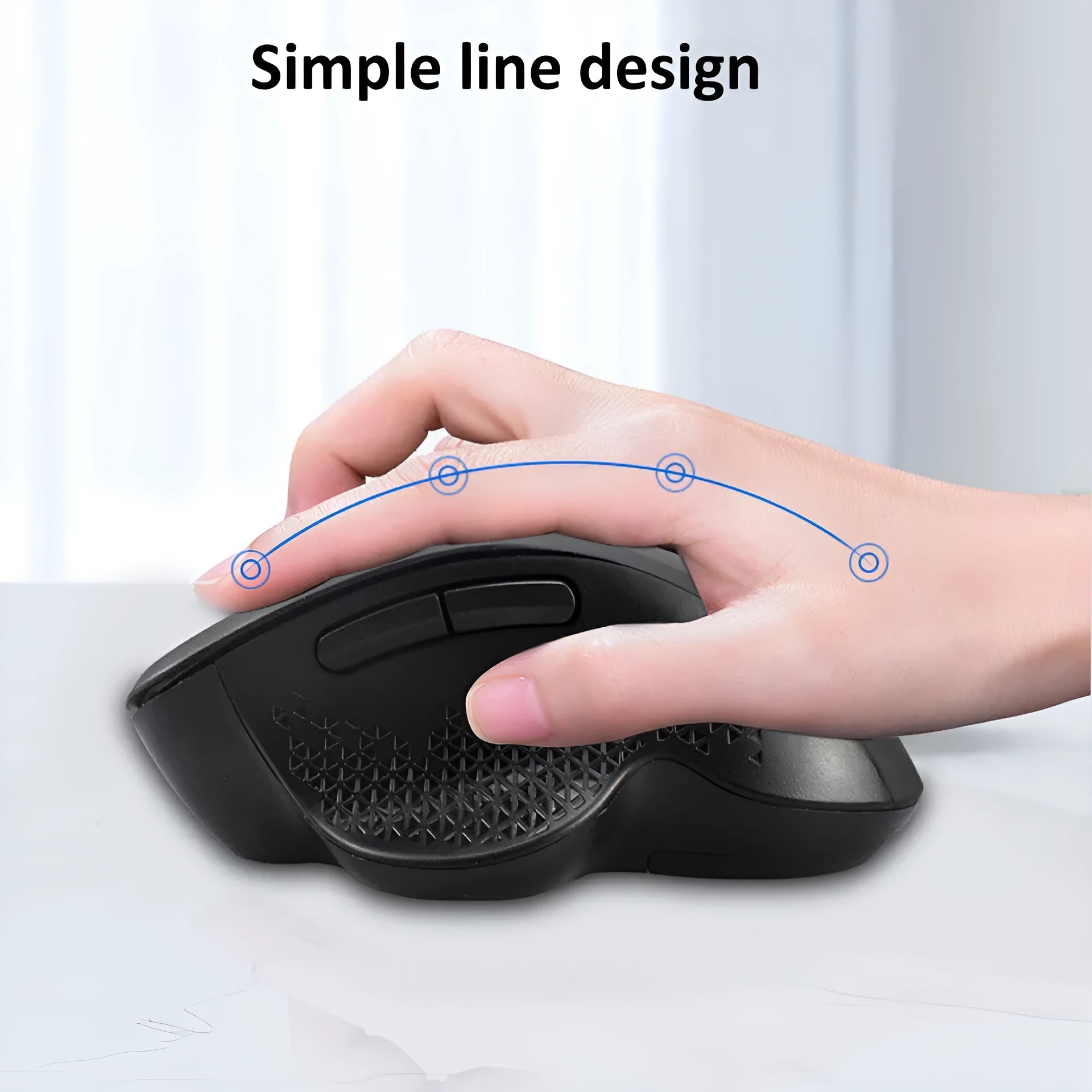 Black and grey wireless computer mouse with USB charger on white background