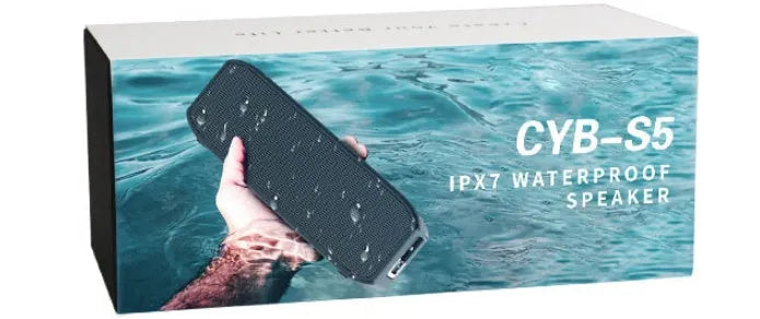 Black waterproof wireless Bluetooth speaker with control buttons and 20W output