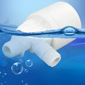 White nylon automatic float valve with multiple thread size options for water tanks.