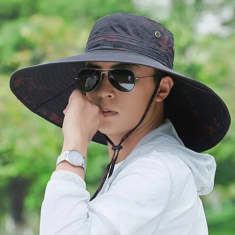 Outdoor men's cotton fisherman sun hat with 11cm brim in camouflage colour