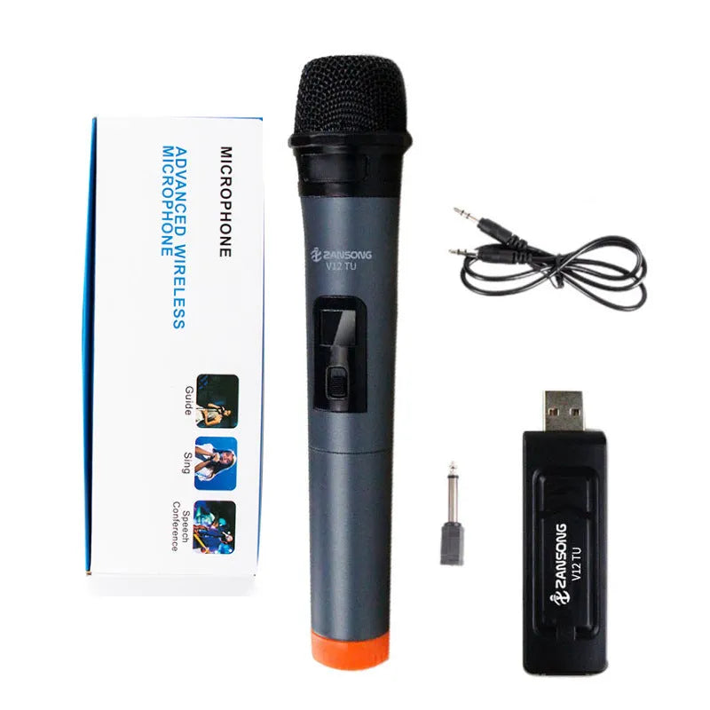 Black V12 wired dynamic handheld microphone with USB receiver and cables