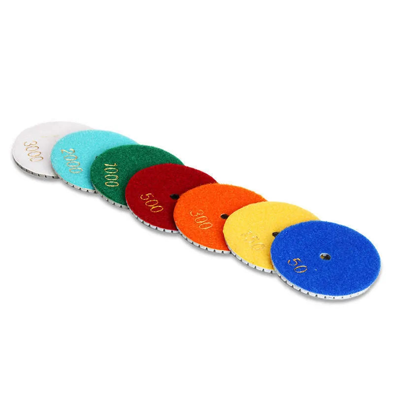 Set of 10 stone polishing pads with 80mm diameter and 10mm centre hole