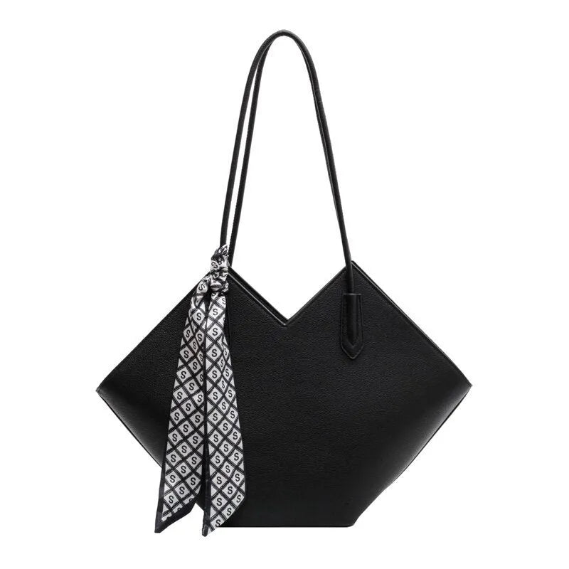 Women's large capacity PU leather shoulder bag in horizontal square shape with sandwich pocket