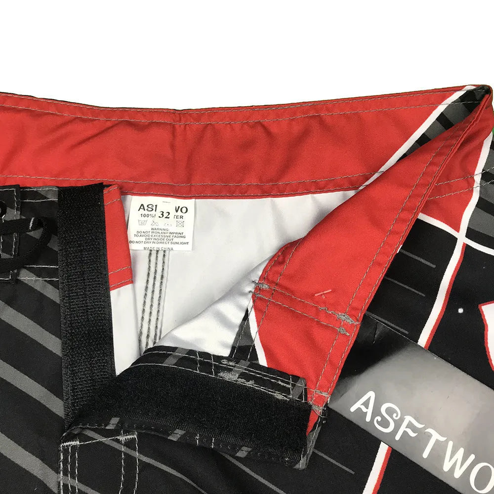 Quick-drying unisex surf pants in polyester fibre, available in blue, green, red, sizes 30-38