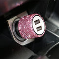 Diamond-pattern car charger adapter for cigarette lighter socket in red, white, black, pink, AB, and suit colours.