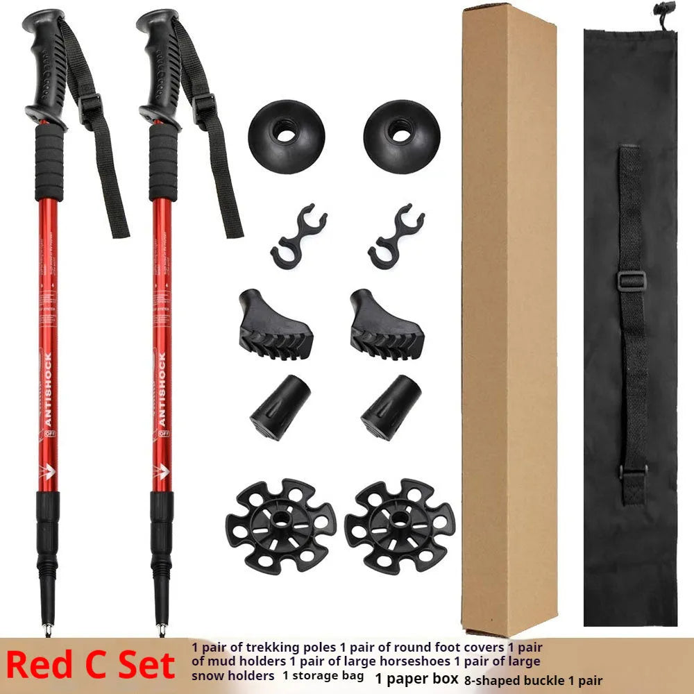 Aluminium alloy telescopic trekking poles with adjustable length and accessories