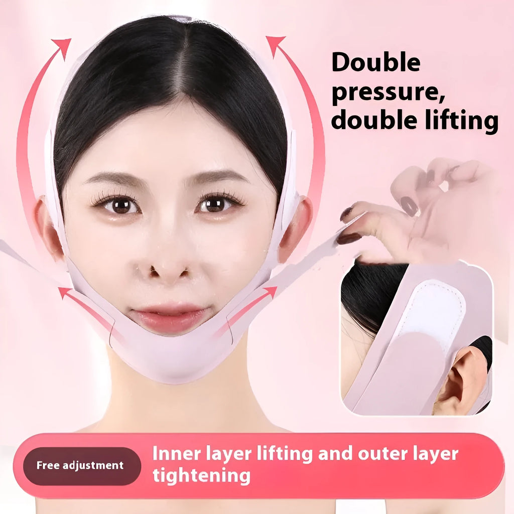Green and purple V face shaping mask with anti-sagging bandage for facial lifting