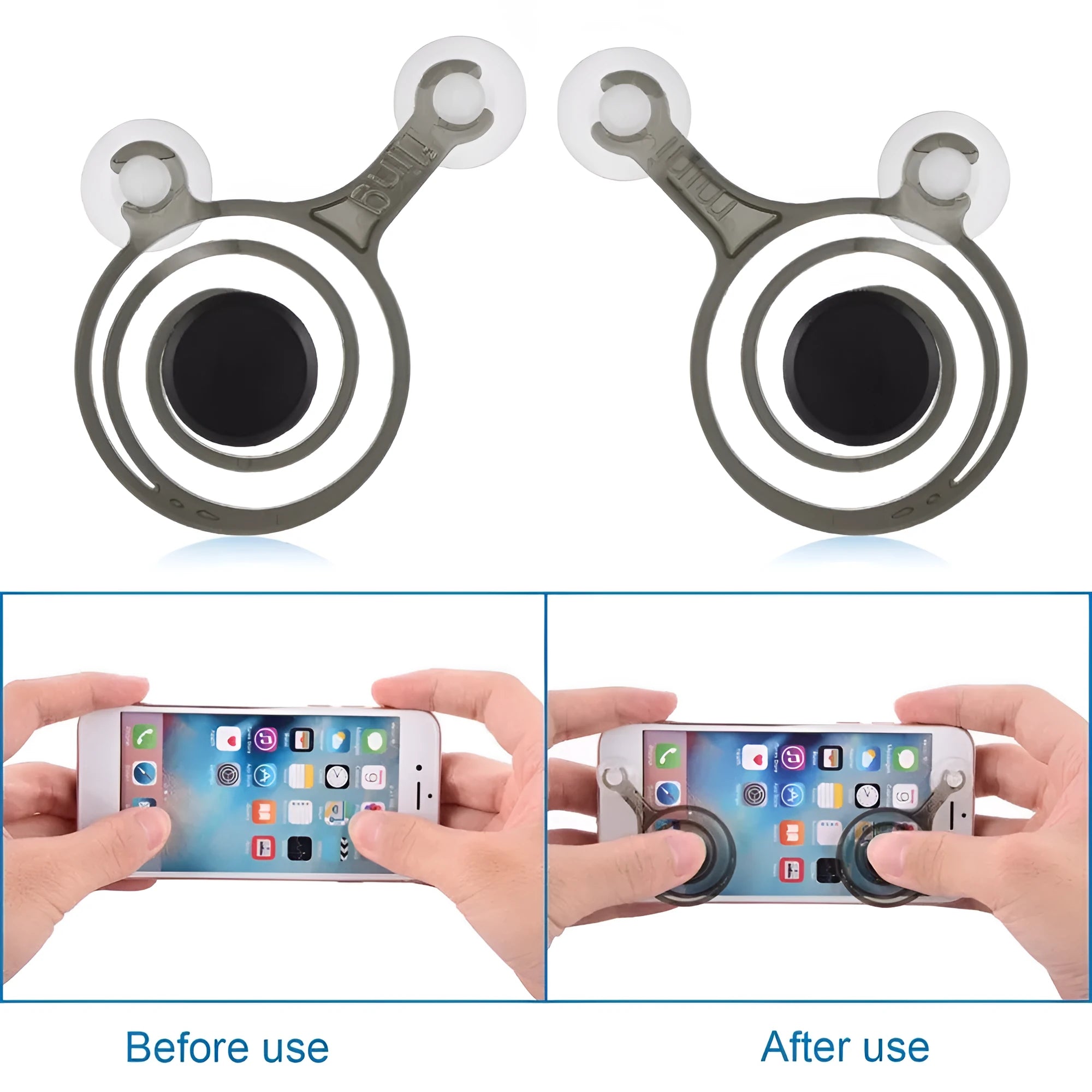 Pair of clear plastic mini joysticks for mobile phone and tablet touch screen gaming.