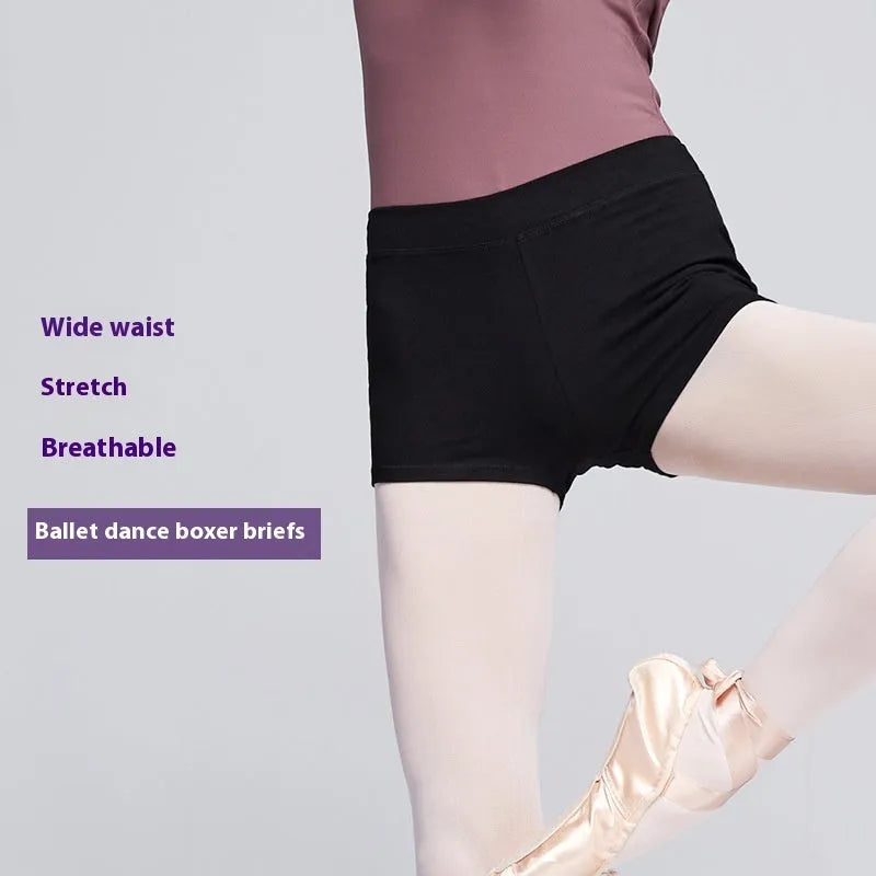 Black cotton women's dance shorts for ballet practice and fitness.