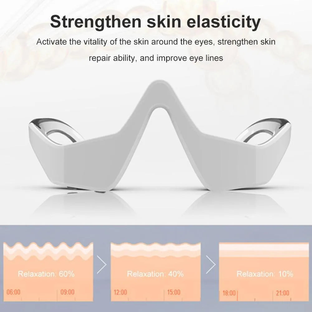 Pink and white micro-current eye massager with glasses-style design