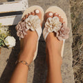 Women's Korean style sponge cake slippers with PU upper and rubber sole in khaki colour
