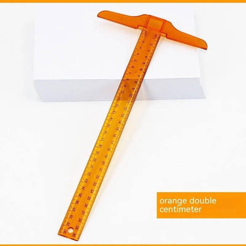30cm plastic T-square ruler with British or metric measurement markings in transparent or orange yellow