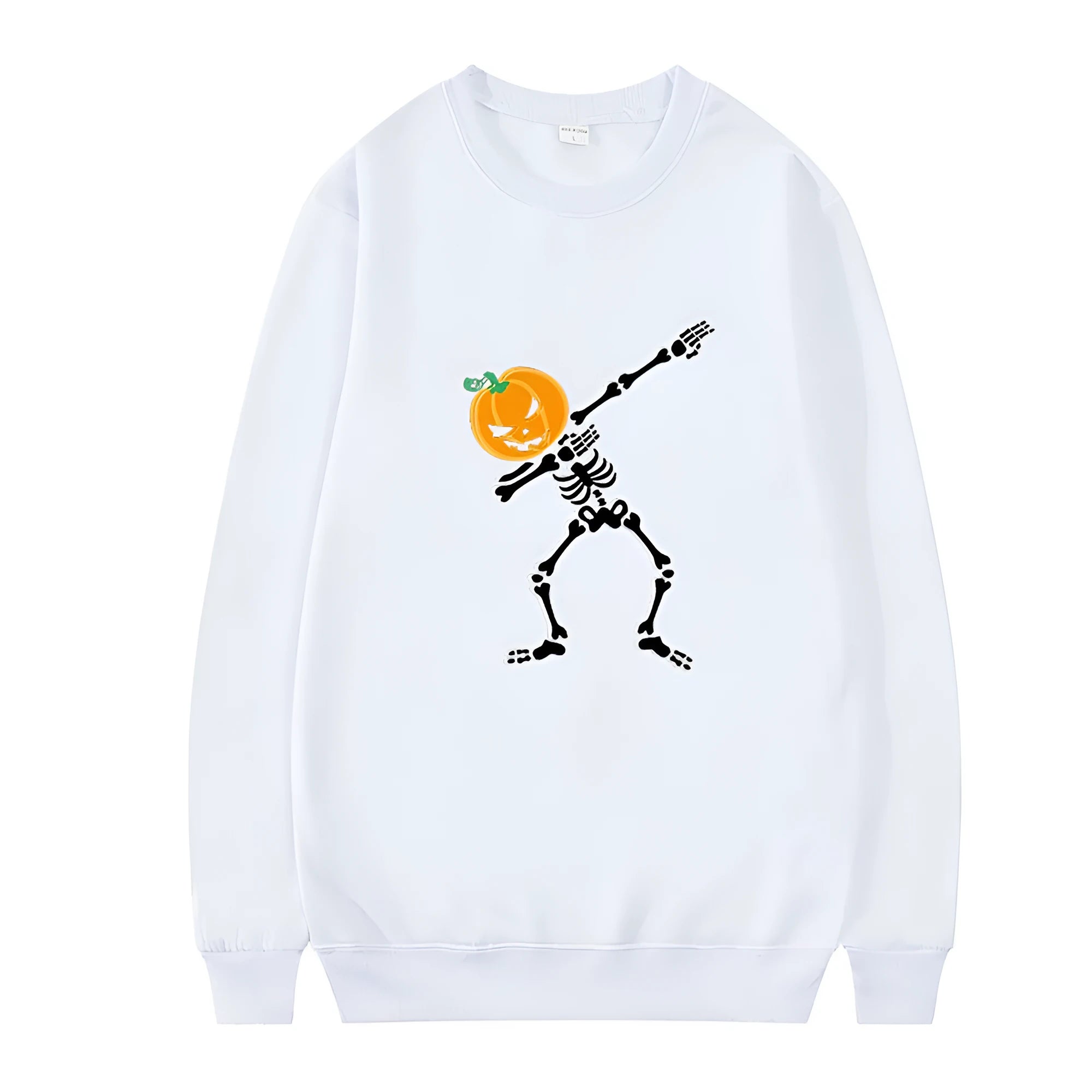 Women's printed long sleeve crew neck top in cotton blend fabric on a hanger.