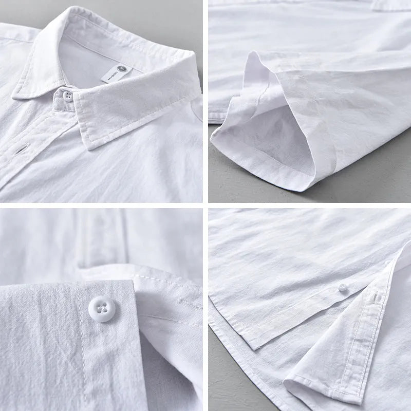 Men's light grey short sleeve cotton shirt with cardigan style and loose fit for summer casual wear