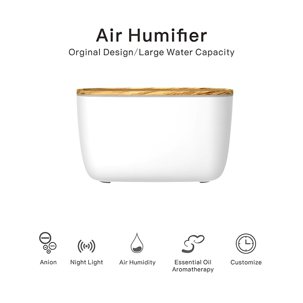 GX-22K white household atomizer humidifier and diffuser with night light on a wooden table