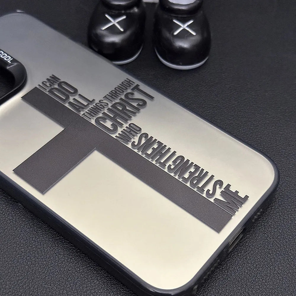Cross English colour silver drop-resistant hard PC phone case for Apple iPhone, black colour