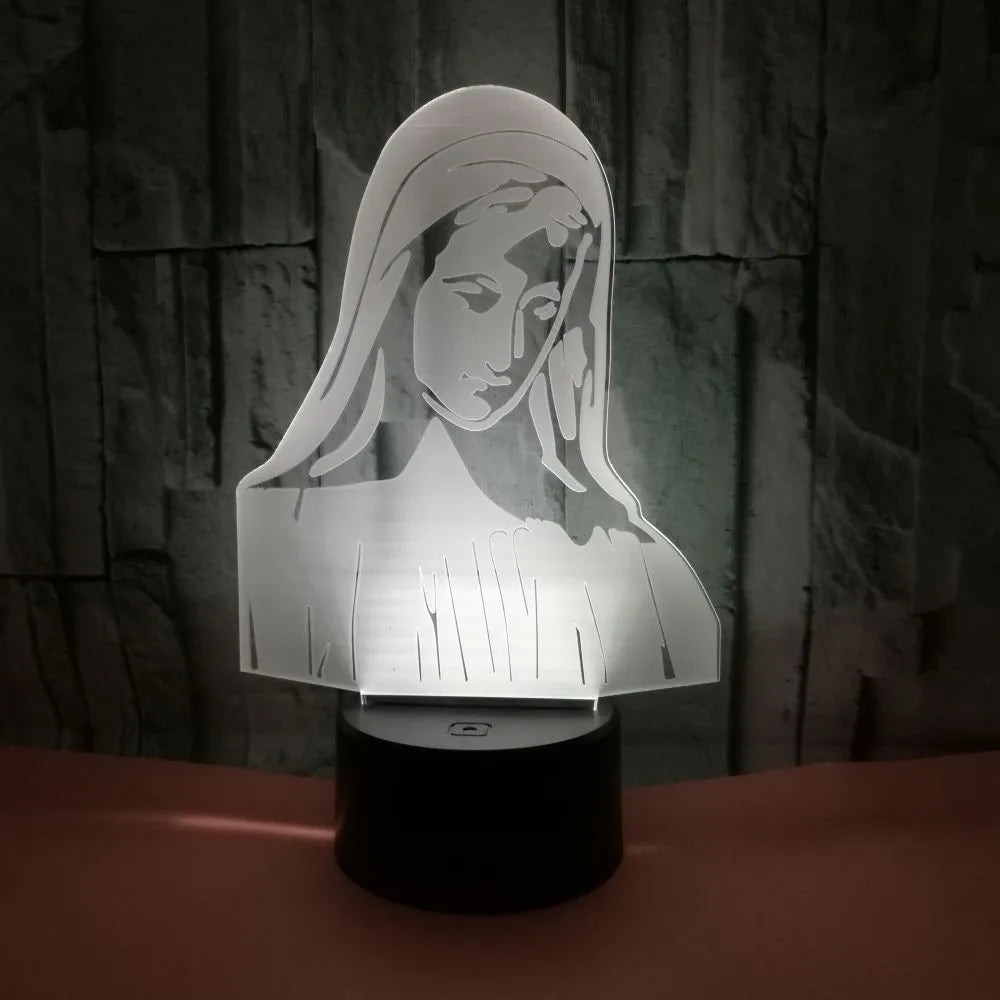 3D LED night light showing colourful dual-ring stereoscopic pattern from a laser-engraved acrylic plate on an ABS base.