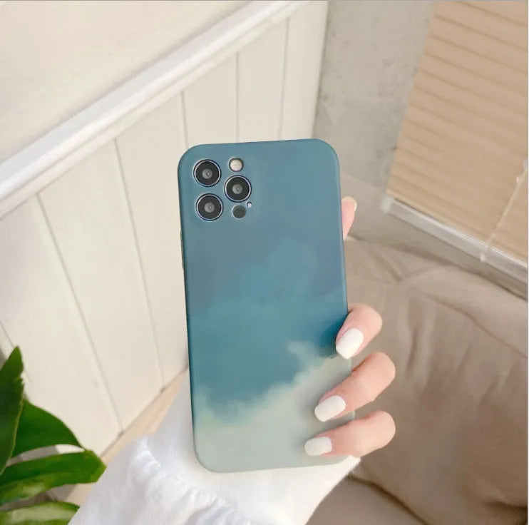 Soft silicone iPhone case with oil painting gradient abstract design in blue colour