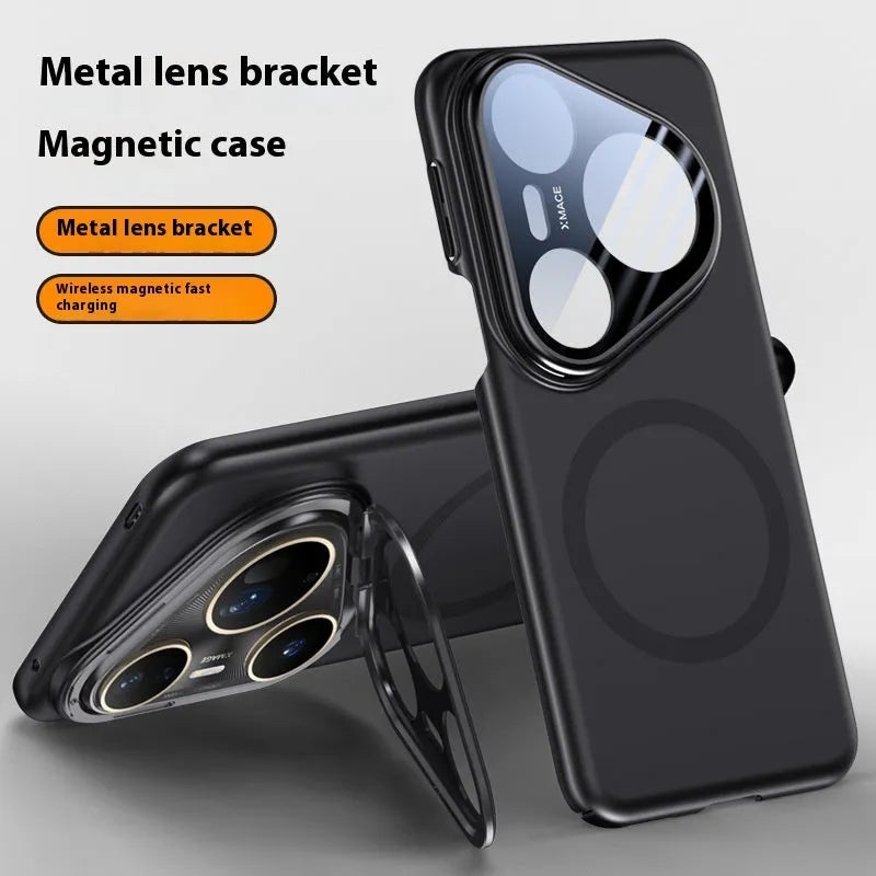 Huawei Pura80pro phone case with magnetic lens bracket in black silver bright red colours