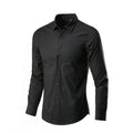 Man wearing a slim fit long sleeve linen blend shirt in a solid colour, showcasing the casual style.