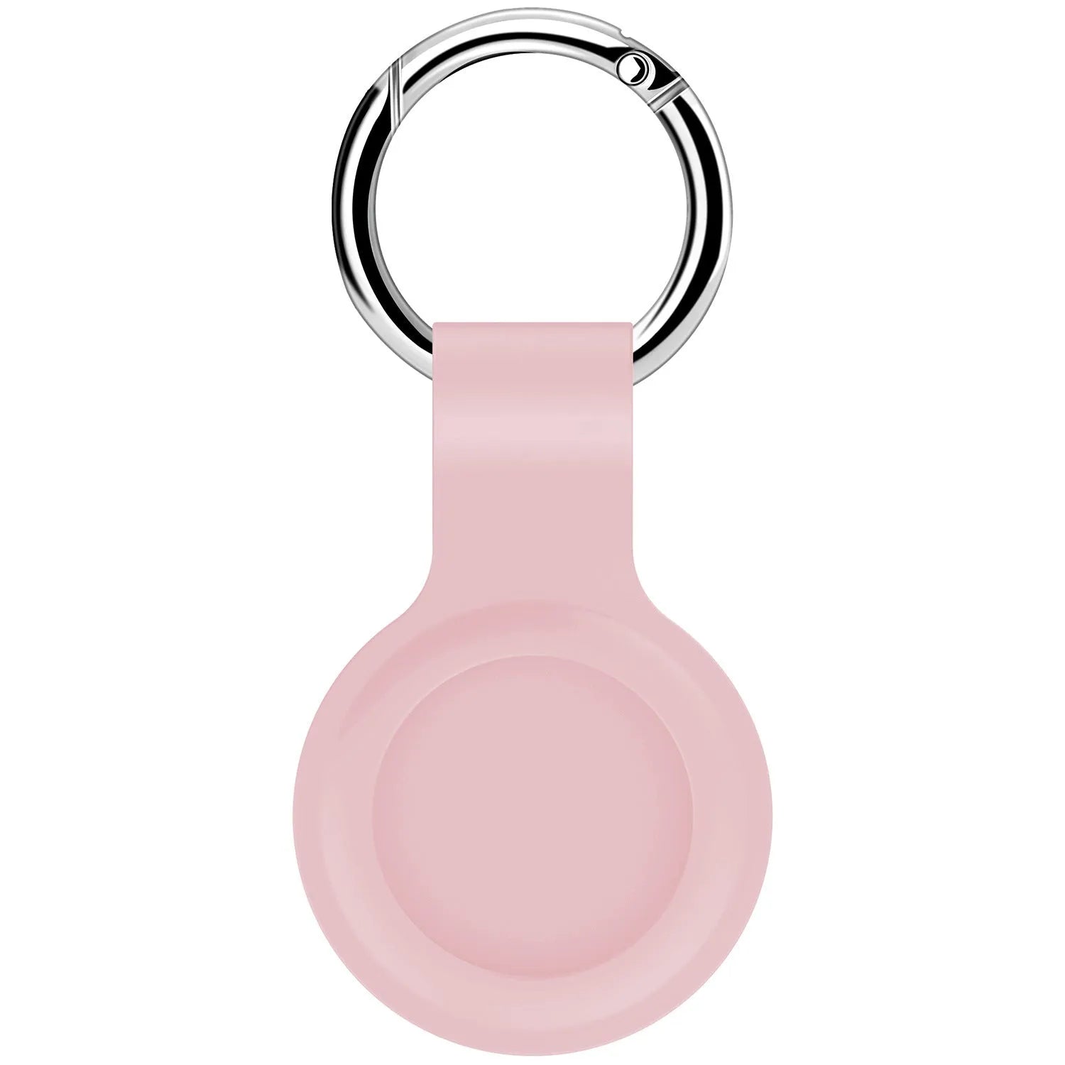 Silicone protective case for Apple AirTag with metal snap button in assorted colours on a keyring.